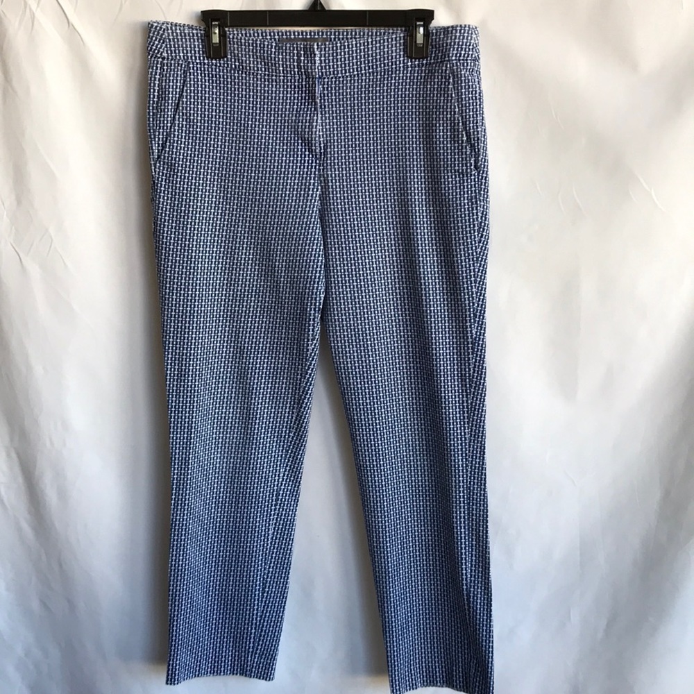 Donna Ricco New York blue, white, and gray print trousers, size 14